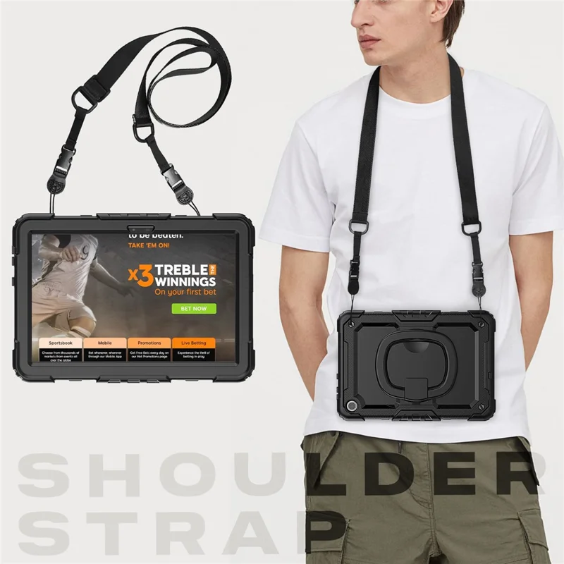 For Lenovo Tab M10 (Gen 3) TB-328FU / TB-328XU PC + Silicone Tablet Cover 360-Degree Rotating Kickstand Anti-drop Case with Shoulder Strap - Black