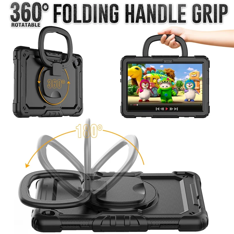 For Lenovo Tab M10 (Gen 3) TB-328FU / TB-328XU PC + Silicone Tablet Cover 360-Degree Rotating Kickstand Anti-drop Case with Shoulder Strap - Black
