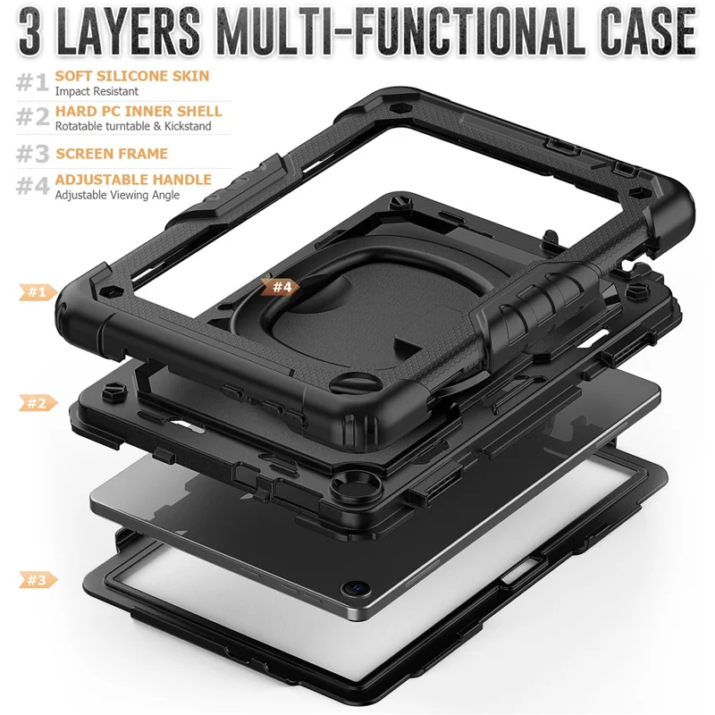 For Lenovo Tab M10 (Gen 3) TB-328FU / TB-328XU PC + Silicone Tablet Cover 360-Degree Rotating Kickstand Anti-drop Case with Shoulder Strap - Black