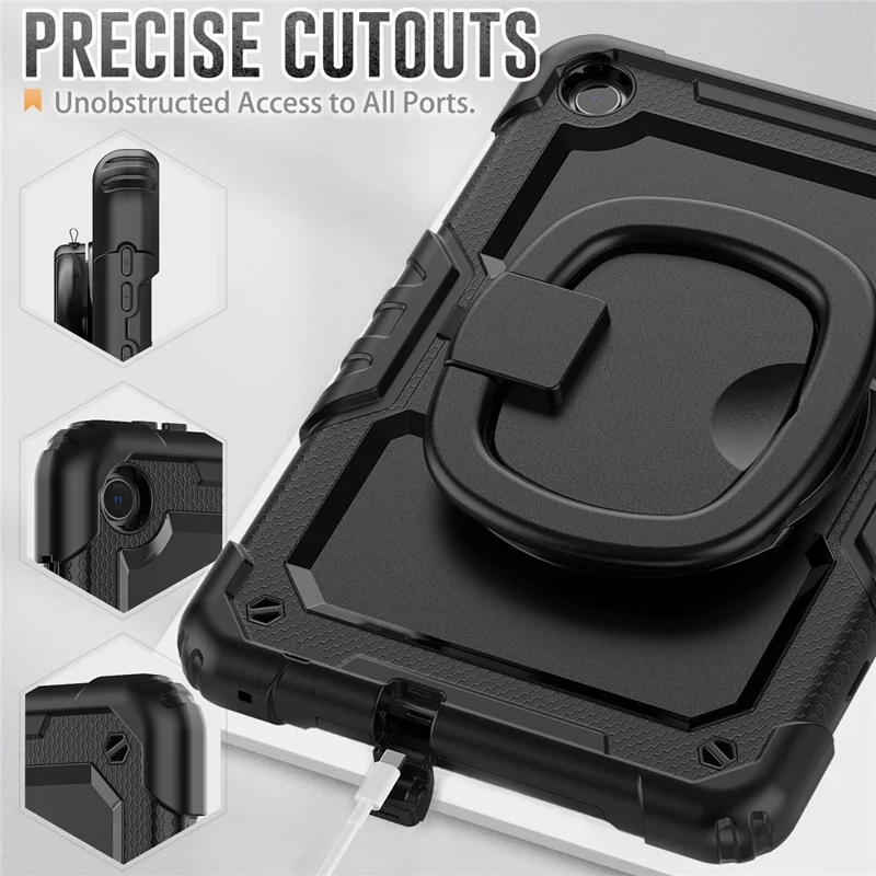 For Lenovo Tab M10 (Gen 3) TB-328FU / TB-328XU PC + Silicone Tablet Cover 360-Degree Rotating Kickstand Anti-drop Case with Shoulder Strap - Black