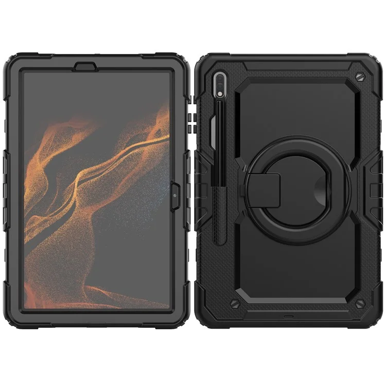 For Samsung Galaxy Tab S8+ / Tab S7+ T970 / T975 (2020) / Tab S7 FE (2021) Anti-Drop Tablet Case Hard PC + Silicone Case with Shoulder Strap / Kickstand - Black