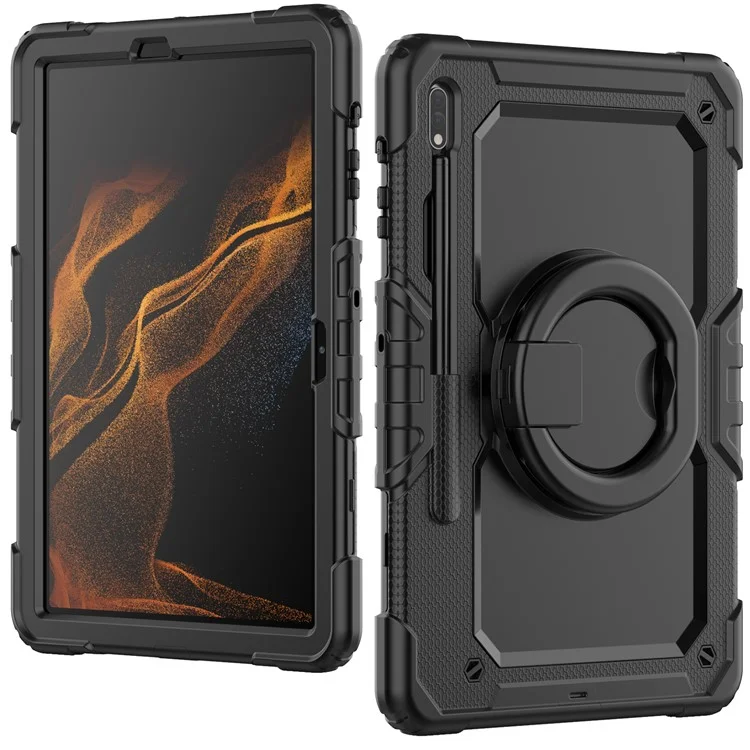 For Samsung Galaxy Tab S8+ / Tab S7+ T970 / T975 (2020) / Tab S7 FE (2021) Anti-Drop Tablet Case Hard PC + Silicone Case with Shoulder Strap / Kickstand - Black