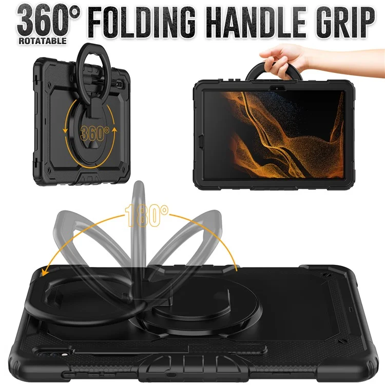 For Samsung Galaxy Tab S8+ / Tab S7+ T970 / T975 (2020) / Tab S7 FE (2021) Anti-Drop Tablet Case Hard PC + Silicone Case with Shoulder Strap / Kickstand - Black