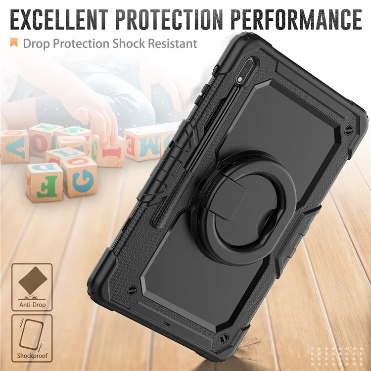 For Samsung Galaxy Tab S8+ / Tab S7+ T970 / T975 (2020) / Tab S7 FE (2021) Anti-Drop Tablet Case Hard PC + Silicone Case with Shoulder Strap / Kickstand - Black