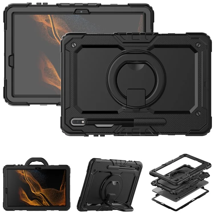 For Samsung Galaxy Tab S8+ / Tab S7+ T970 / T975 (2020) / Tab S7 FE (2021) Anti-Drop Tablet Case Hard PC + Silicone Case with Shoulder Strap / Kickstand - Black