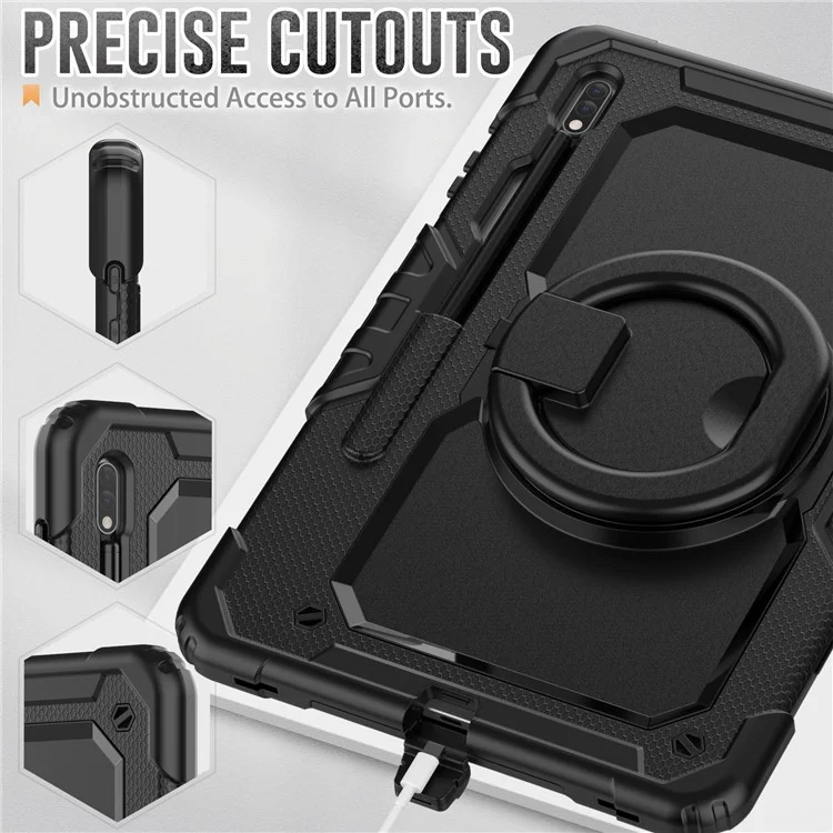 For Samsung Galaxy Tab S8+ / Tab S7+ T970 / T975 (2020) / Tab S7 FE (2021) Anti-Drop Tablet Case Hard PC + Silicone Case with Shoulder Strap / Kickstand - Black