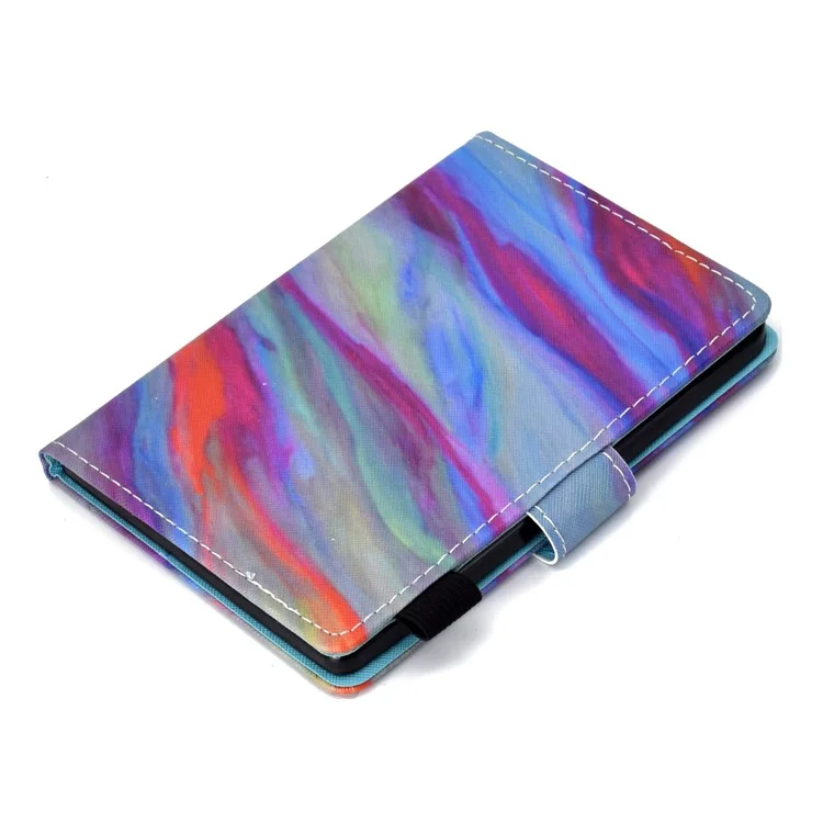 For Amazon Kindle Youth Edition 2022 Folio Flip Tablet Stand Case Stitching Line PU Leather Card Holder Protective Cover - Colorful Marble
