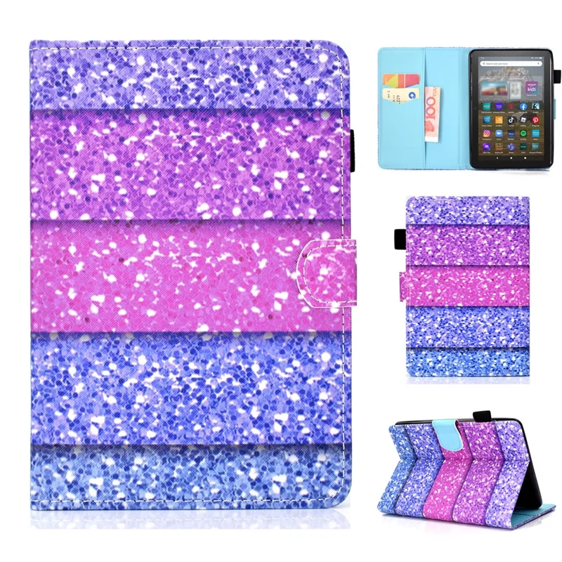 For Amazon Kindle Youth Edition 2022 Folio Flip Tablet Stand Case Stitching Line PU Leather Card Holder Protective Cover - Colorful Quicksand