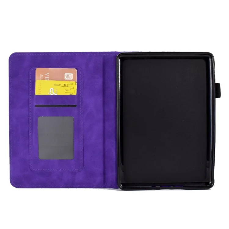 Para Amazon Kindle Youth Edition 2022 PU Leather Folding Stand Cover Pattern Imprinted Card Holder Tablet Shell with Auto Wake / Sleep - Purple