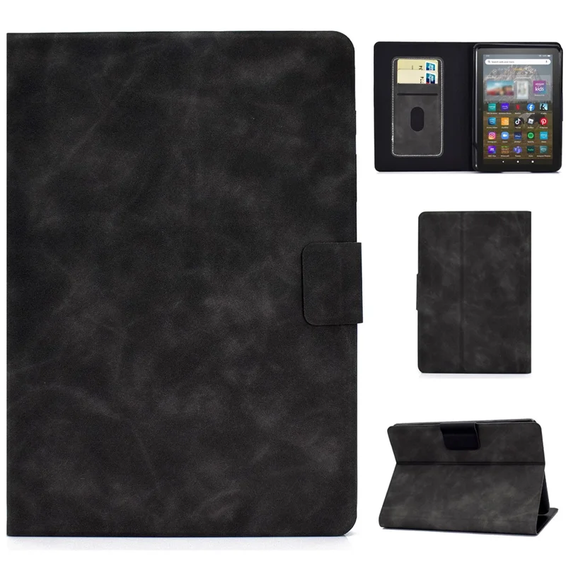 For Amazon Kindle Youth Edition 2022 Folio Stand PU Leather Cowhide Texture Tablet Case Card Holder Magnetic Cover - Grey