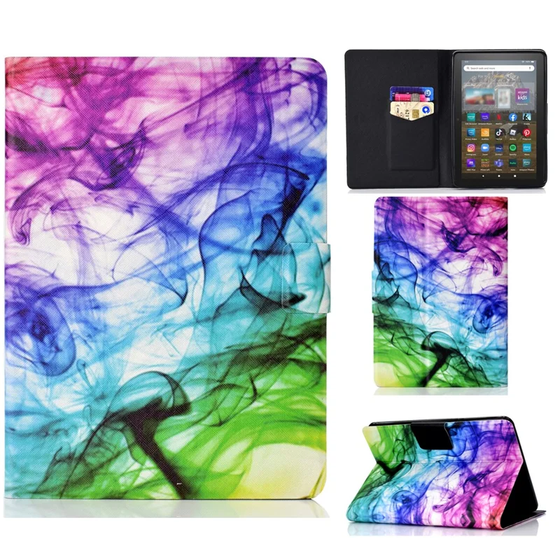 For Amazon Kindle Youth Edition 2022 Pattern Printing Flip Tablet Case PU Leather Card Holder Stand Magnetic Cover - Smoke