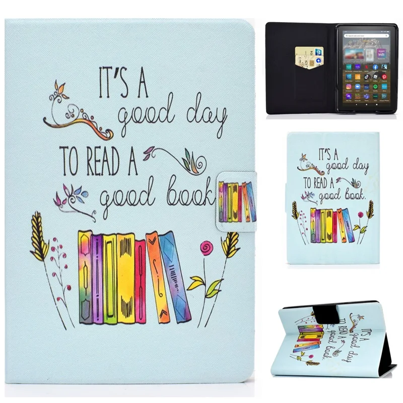 Чехол-книжка с цветочным принтом для Amazon Kindle Youth Edition 2022, из искусственной кожи с отделением для карт, подставка, магнитная застежка — красочные книги