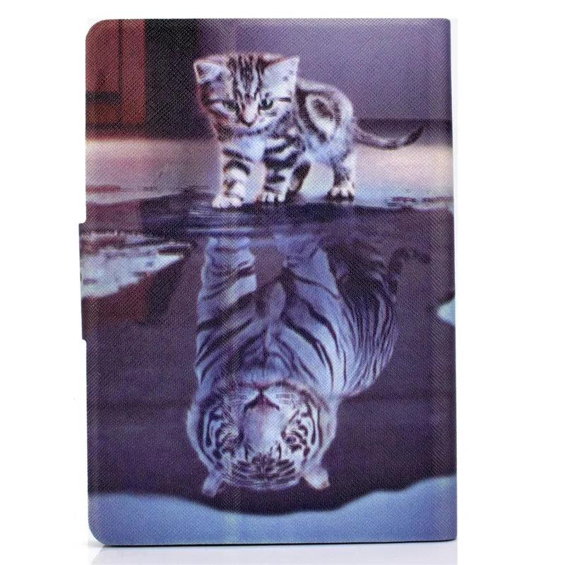 For Amazon Kindle Youth Edition 2022 Pattern Printing Flip Tablet Case PU Leather Card Holder Stand Magnetic Cover - Cat and Tiger
