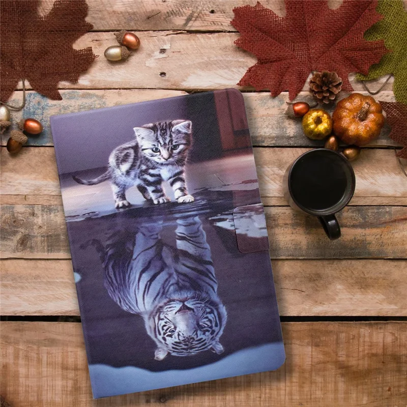 For Amazon Kindle Youth Edition 2022 Pattern Printing Flip Tablet Case PU Leather Card Holder Stand Magnetic Cover - Cat and Tiger