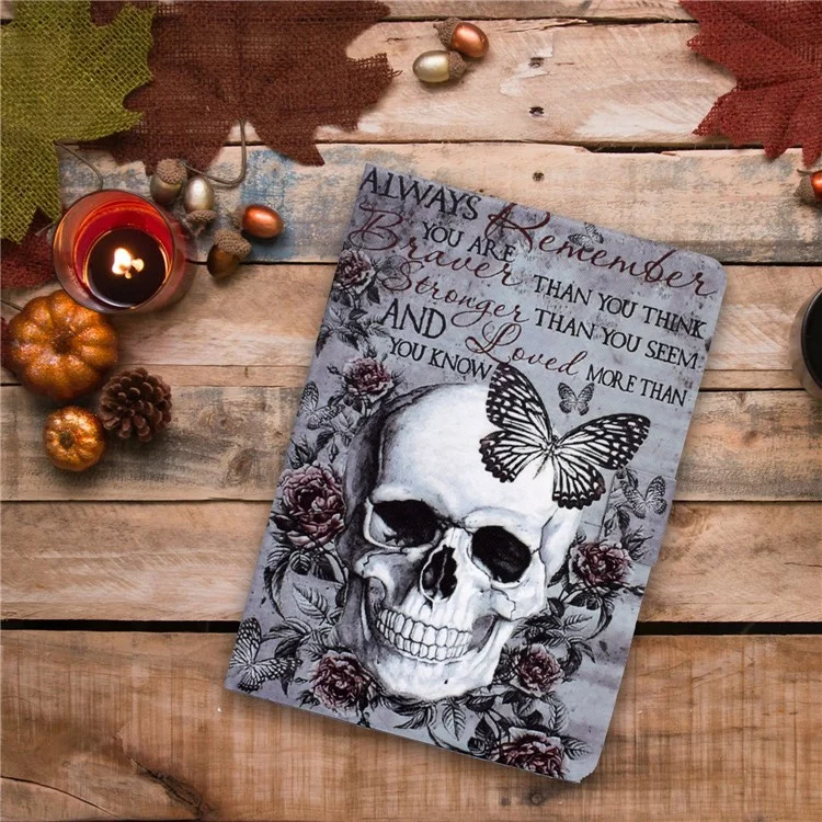 Per Amazon Kindle Youth Edition 2022 Folio Flip PU Leather Cover Pattern Printing Card Holder Stand Protective Tablet Case - Skull