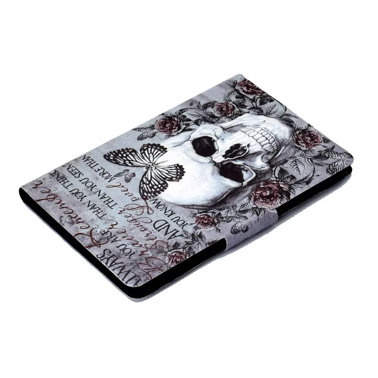 Per Amazon Kindle Youth Edition 2022 Folio Flip PU Leather Cover Pattern Printing Card Holder Stand Protective Tablet Case - Skull