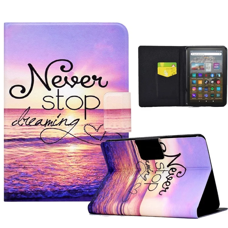 For Amazon Kindle 11th Gen (2022) Folio Flip PU Leather Cover Pattern Printing Card Holder Stand Protective Tablet Case - Seawater