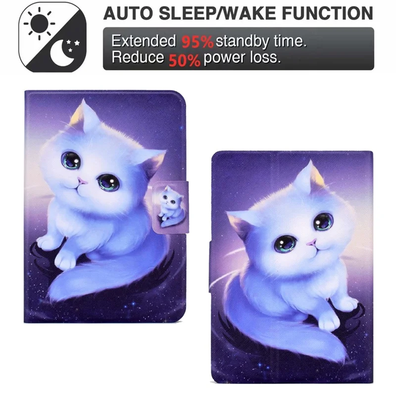 For Amazon Kindle Youth Edition 2022 Folio Flip PU Leather Cover Pattern Printing Card Holder Stand Protective Tablet Case - Cat