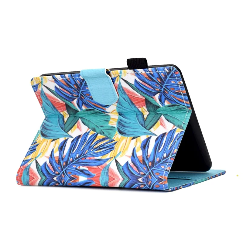 For Amazon Kindle Youth Edition 2022 Cover Stitching Line PU Leather Tablet Full Protection Case with Card Slots - Leaves