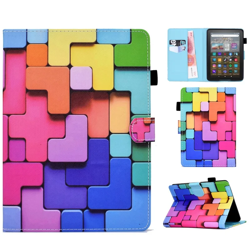 For Amazon Kindle Youth Edition 2022 Cover Stitching Line PU Leather Tablet Full Protection Case with Card Slots - Square