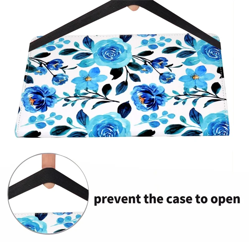 For Amazon Kindle Youth Edition 2022 PU Leather Book Style Flip Tablet Case Pattern Printing Card Holder Shockproof Cover with Elastic Band - Blue Rose