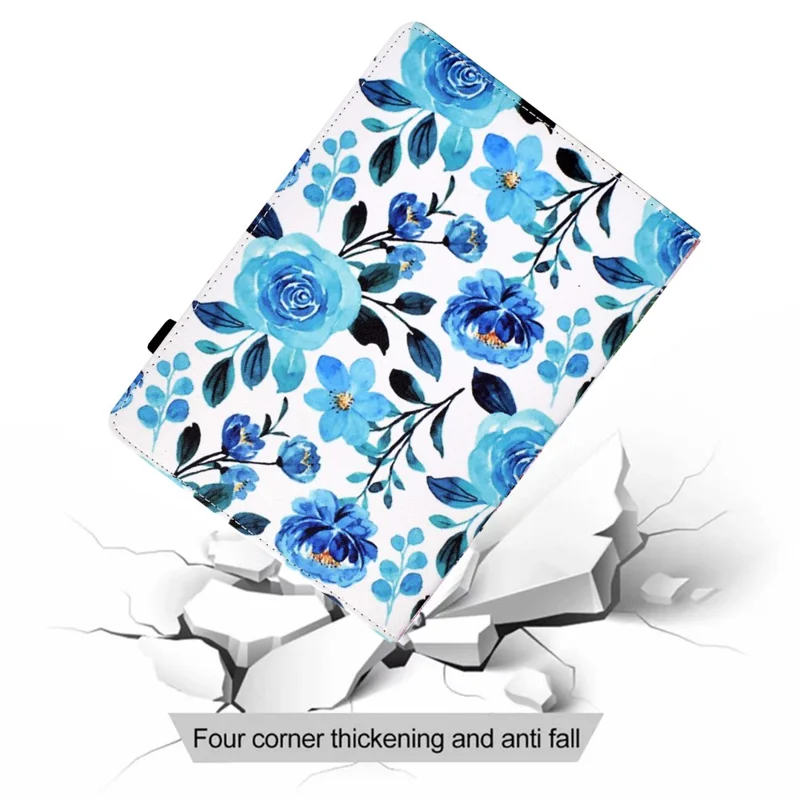For Amazon Kindle Youth Edition 2022 PU Leather Book Style Flip Tablet Case Pattern Printing Card Holder Shockproof Cover with Elastic Band - Blue Rose