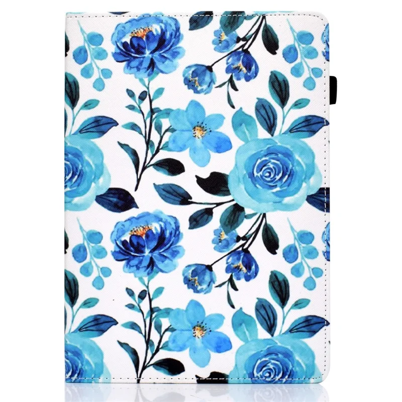 For Amazon Kindle Youth Edition 2022 PU Leather Book Style Flip Tablet Case Pattern Printing Card Holder Shockproof Cover with Elastic Band - Blue Rose