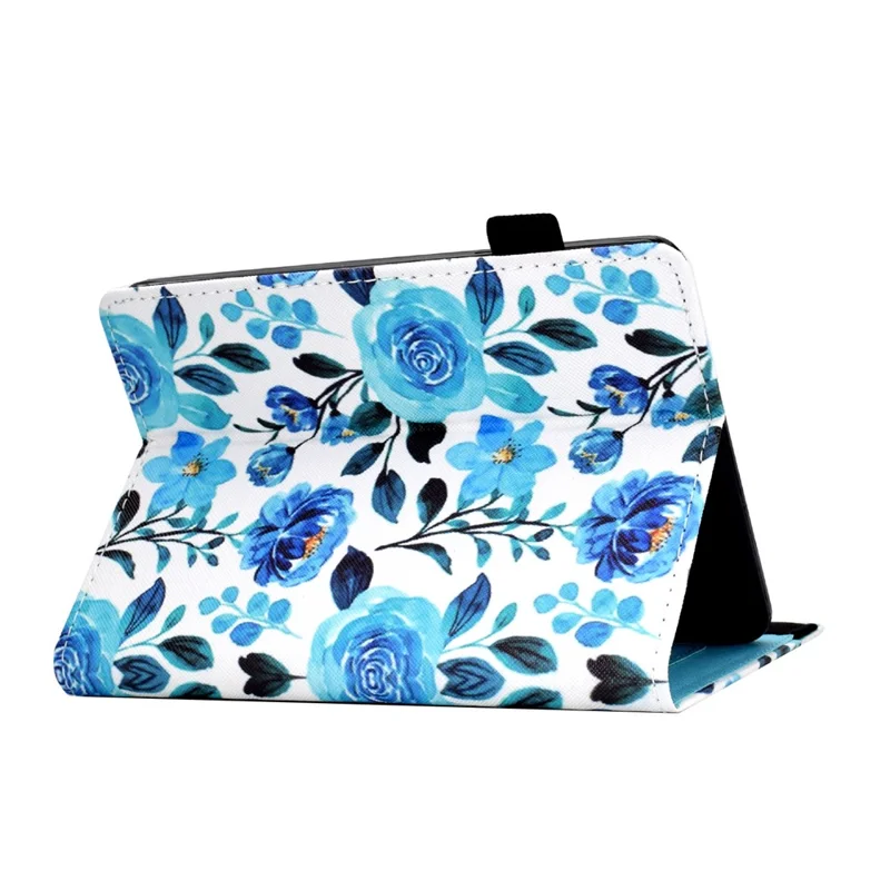 For Amazon Kindle Youth Edition 2022 PU Leather Book Style Flip Tablet Case Pattern Printing Card Holder Shockproof Cover with Elastic Band - Blue Rose