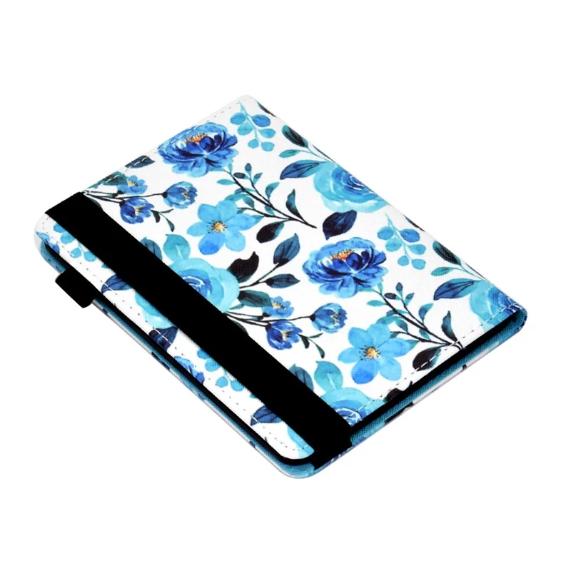 For Amazon Kindle Youth Edition 2022 PU Leather Book Style Flip Tablet Case Pattern Printing Card Holder Shockproof Cover with Elastic Band - Blue Rose
