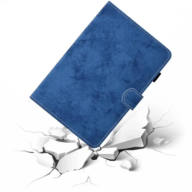 For Amazon Kindle Youth Edition 2022 Cloth Texture PU Leather Protective Case Card Slot Stand Folio Tablet Cover with Pencil Holder - Blue