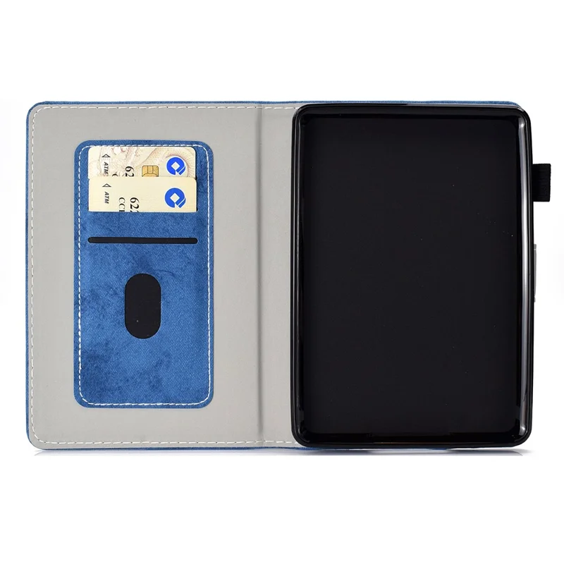 For Amazon Kindle Youth Edition 2022 Cloth Texture PU Leather Protective Case Card Slot Stand Folio Tablet Cover with Pencil Holder - Blue