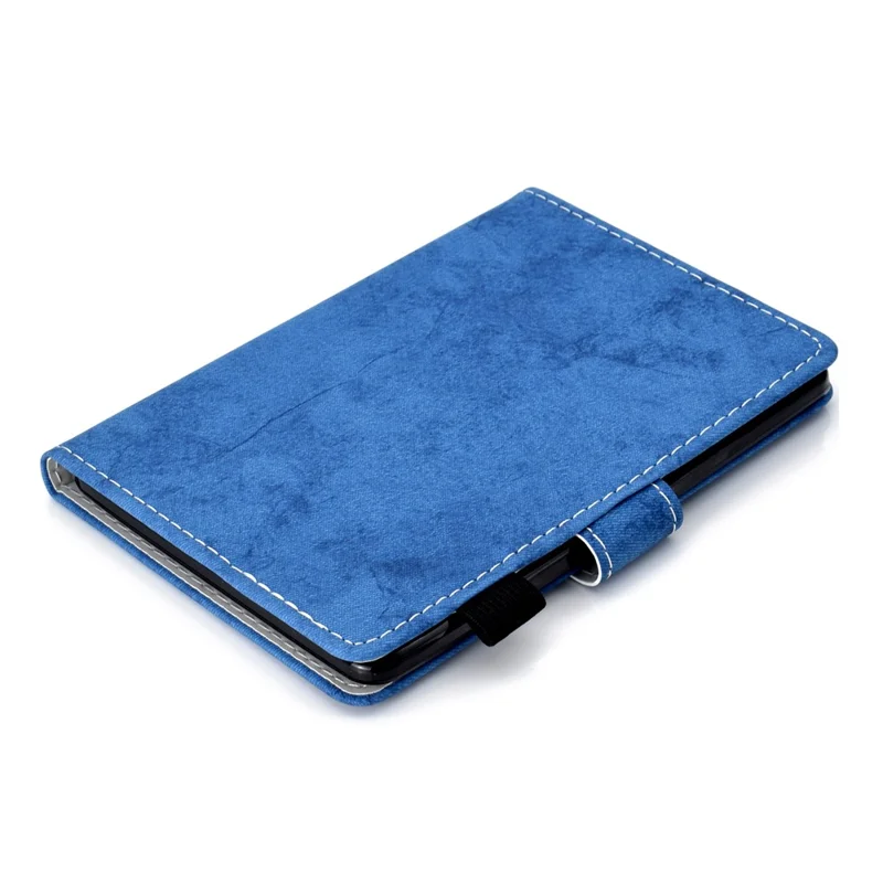 For Amazon Kindle Youth Edition 2022 Cloth Texture PU Leather Protective Case Card Slot Stand Folio Tablet Cover with Pencil Holder - Blue