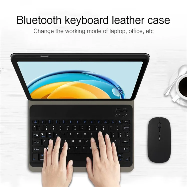 Für Huawei MatePad SE 10,4-Zoll-Lederstativ-Tablet-Hülle mit abnehmbarer magnetischer kabellose Tastatur (ohne Touchpad) - Schwarz