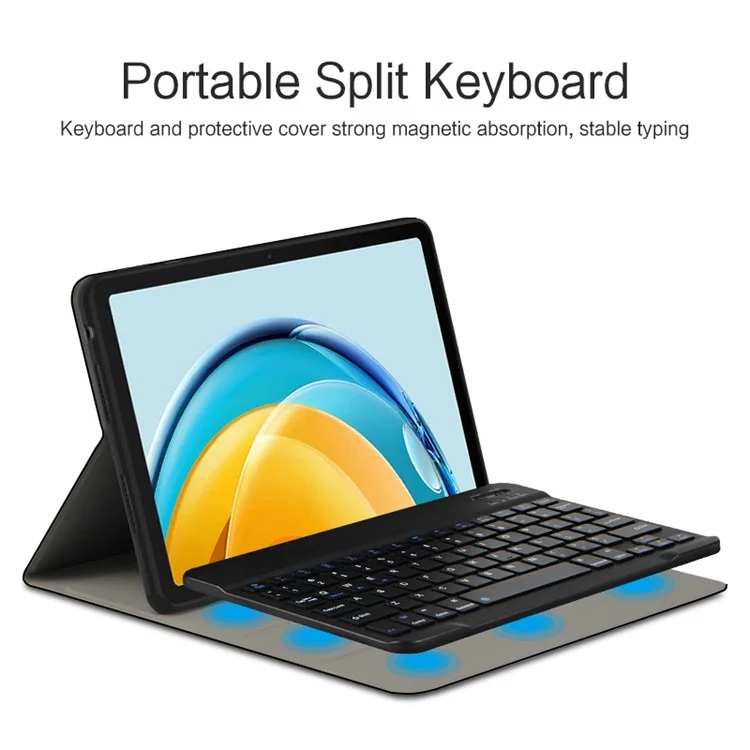 Für Huawei MatePad SE 10,4-Zoll-Lederstativ-Tablet-Hülle mit abnehmbarer magnetischer kabellose Tastatur (ohne Touchpad) - Schwarz