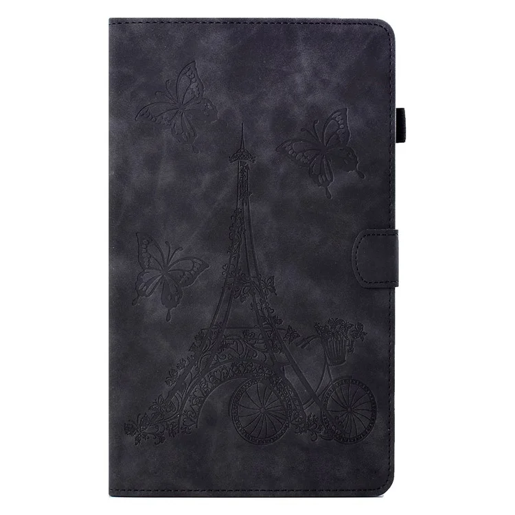 Para Samsung Galaxy Tab S6 Lite (2024) / S6 Lite (2022) / S6 Lite (2020) P610 Funda de Tableta de Cuero con Patrón de Torre de Bicicleta y Mariposa - Negro