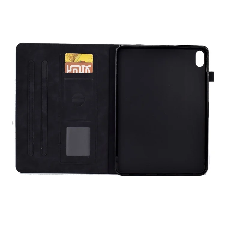 For iPad (2025) / 10.9 (2022) Microfiber Leather + TPU Tablet Cover Tower Pattern Imprinted Foldable Stand Card Holder Protective Tablet Case - Black