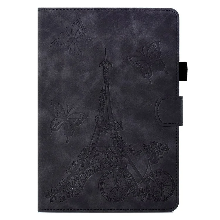For iPad (2025) / 10.9 (2022) Microfiber Leather + TPU Tablet Cover Tower Pattern Imprinted Foldable Stand Card Holder Protective Tablet Case - Black