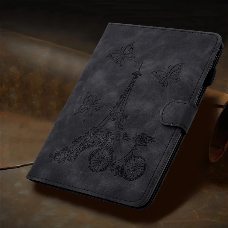 Für Amazon Kindle Paperwhite 5 (2021) Tower Bike Butterfly Muster Geprägtes E-reader-gehäuse Mikrofaser-lederkartenhalter Hülle Hülle - Schwarz