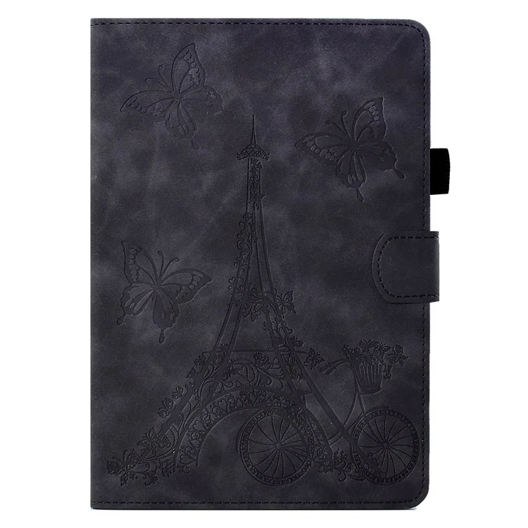 Für Amazon Kindle Paperwhite 5 (2021) Tower Bike Butterfly Muster Geprägtes E-reader-gehäuse Mikrofaser-lederkartenhalter Hülle Hülle - Schwarz