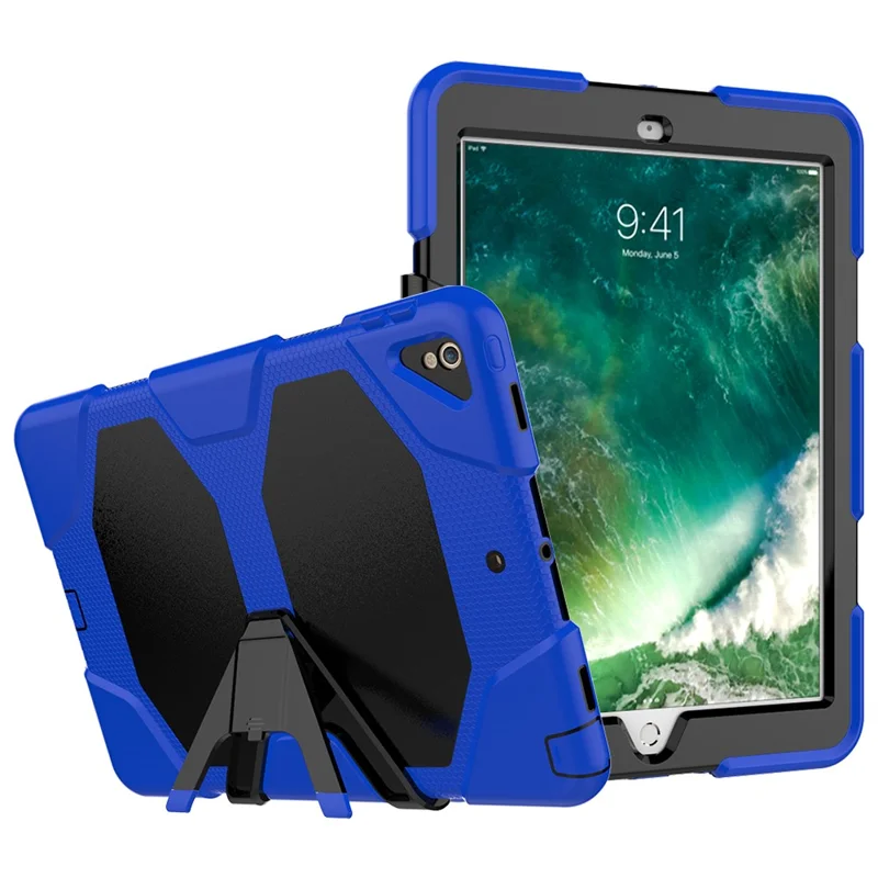 For iPad Air 10.5 inch (2019) / iPad Pro 10.5-inch (2017) Rugged Protective Tablet Case Shockproof PC + Silicone Kickstand  Cover - Dark Blue