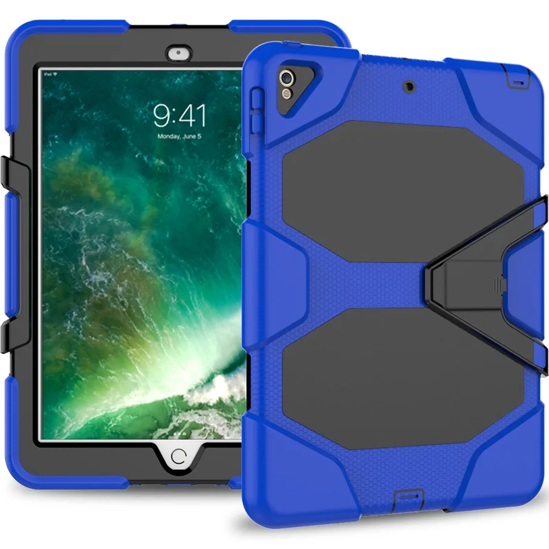 For iPad Air 10.5 inch (2019) / iPad Pro 10.5-inch (2017) Rugged Protective Tablet Case Shockproof PC + Silicone Kickstand  Cover - Dark Blue