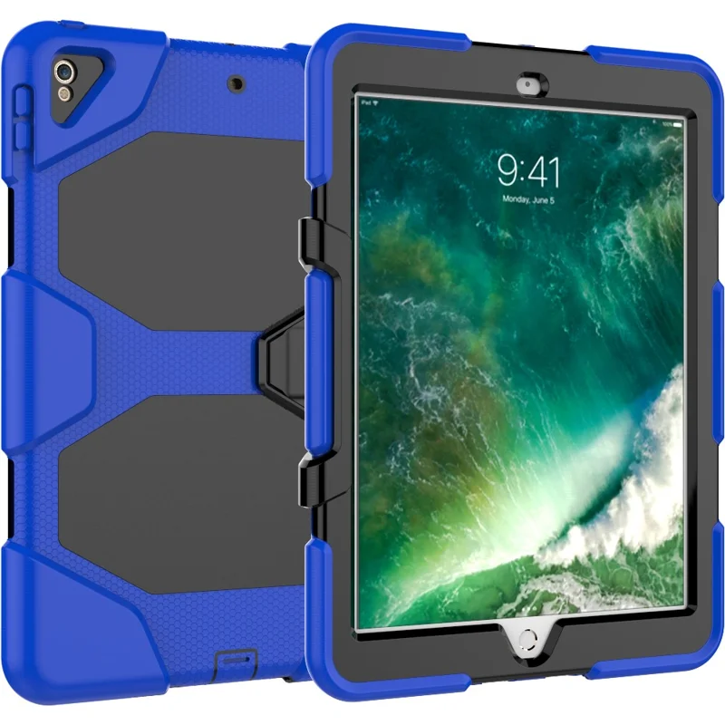 For iPad Air 10.5 inch (2019) / iPad Pro 10.5-inch (2017) Rugged Protective Tablet Case Shockproof PC + Silicone Kickstand  Cover - Dark Blue