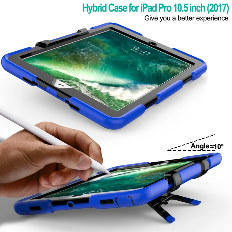 For iPad Air 10.5 inch (2019) / iPad Pro 10.5-inch (2017) Rugged Protective Tablet Case Shockproof PC + Silicone Kickstand  Cover - Dark Blue