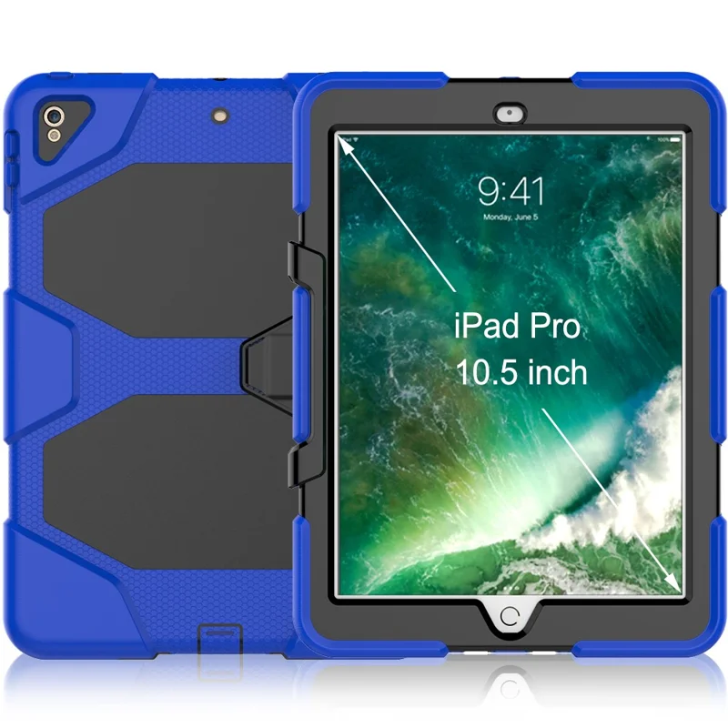 For iPad Air 10.5 inch (2019) / iPad Pro 10.5-inch (2017) Rugged Protective Tablet Case Shockproof PC + Silicone Kickstand  Cover - Dark Blue
