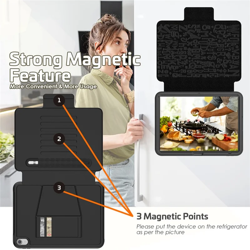 For iPad (2025) / 10.9 (2022) PU Leather Tablet Case Kickstand Card Holder Magnetic Cover with Smart Auto Sleep / Wake - Black