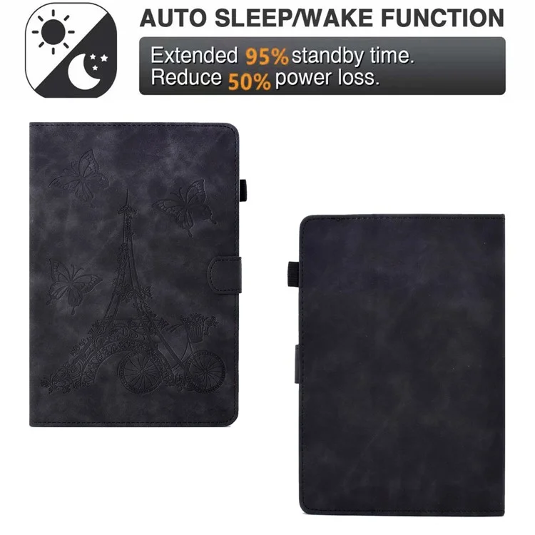 Microfiber Leather Case for Universal 7-inch Tablet, Tower Bike Butterfly Pattern Imprinted Shell Stand Smart Card Holder Protective Tablet Cover - Black