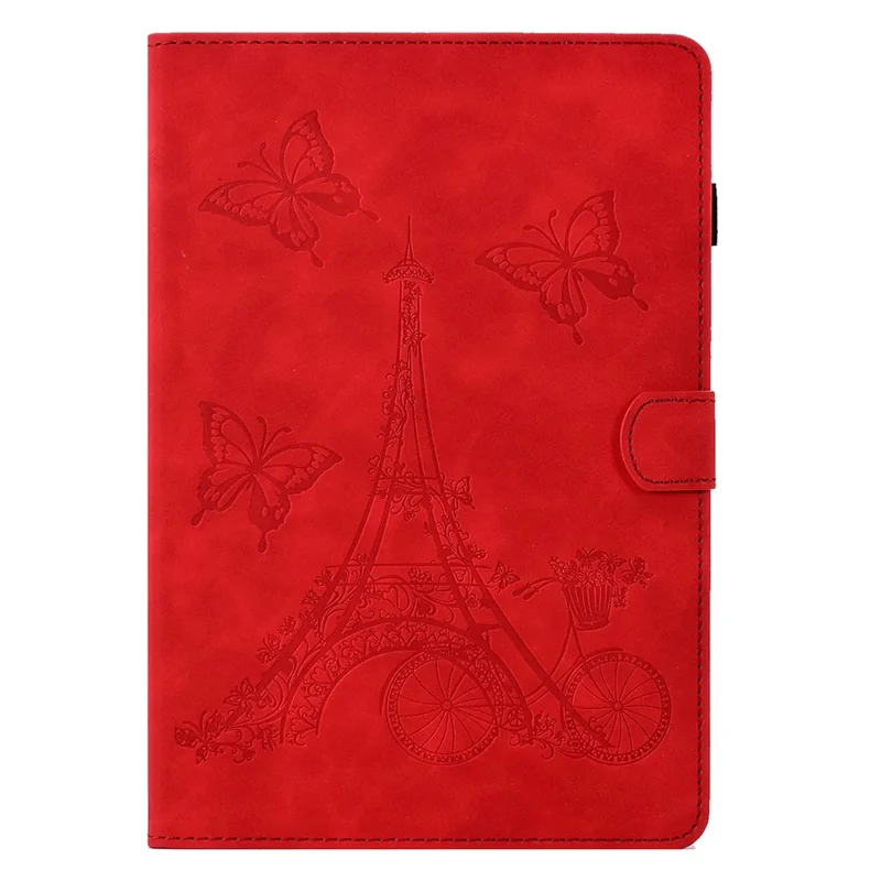Microfiber Leather Case for Universal 7-inch Tablet, Tower Bike Butterfly Pattern Imprinted Shell Stand Smart Card Holder Protective Tablet Cover - Red