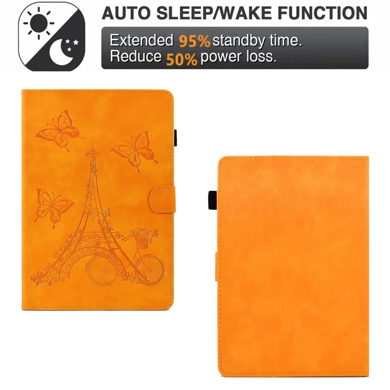 Microfiber Leather Case for Universal 7-inch Tablet, Tower Bike Butterfly Pattern Imprinted Shell Stand Smart Card Holder Protective Tablet Cover - Khaki