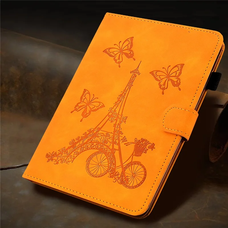 Microfiber Leather Case for Universal 7-inch Tablet, Tower Bike Butterfly Pattern Imprinted Shell Stand Smart Card Holder Protective Tablet Cover - Khaki