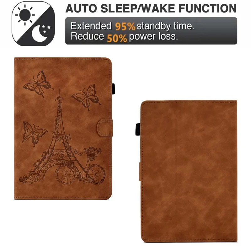 Microfiber Leather Case for Universal 7-inch Tablet, Tower Bike Butterfly Pattern Imprinted Shell Stand Smart Card Holder Protective Tablet Cover - Brown